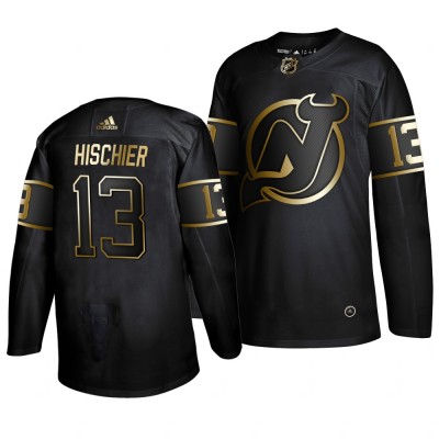 Adidas New Jersey Devils #13 Nico Hischier Men's 2019 Black Golden Edition Authentic Stitched NHL Jersey